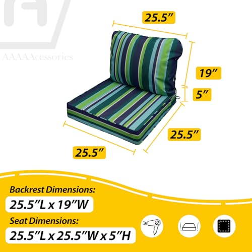 Image of AAAAAcessories Outdoor Seat Cushions for Chairs, Fade-Resistant, Waterproof Patio Furniture Replacement Cushions, 25.5 inch x 25.5 inch x 5 inch + 25.5 inch x 19 inch, Set of 2, Stormy Teal Coastal Stripe