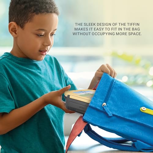 Image of MILTON Meal Safe 3 Inner Stainless Steel Tiffin Box for School with Steam Release Plug | PU Insulated, Leak-Proof, Food Grade I Lunch Box for Kids Boys, Girls with Snap Lock Lid, 630 ml, Dark Grey