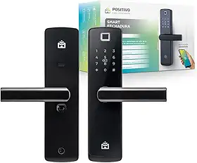 Smart Fechadura Digital Wi-Fi de Embutir Positivo Casa Inteligente, Abertura por Senha, Biometria, Tag, Chave e Aplicativo, Preta com Maçaneta