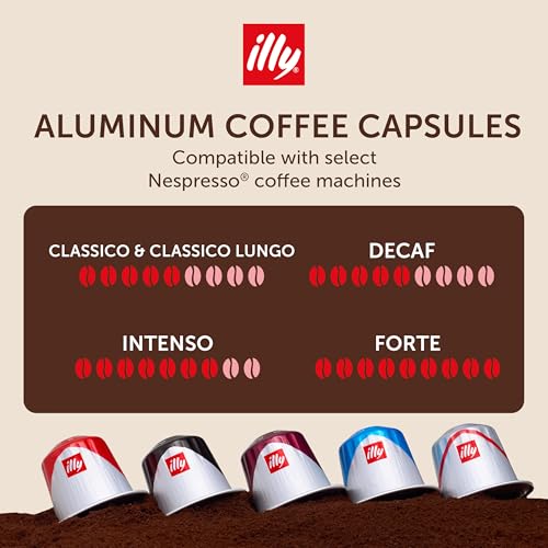Image of illy Espresso Compatible Capsules, Coffee Pods for Nespresso Original Line Machine, Classico, Forte, Intenso, Decaf, Lungo Roasts, 100% Arabica, Premium Italian Coffee, Single Serve, 10 Count, 10 Pack | Coffee Pods for Espresso Original Line, Compatible Capsules, 100% Arabica, Premium Italian Coffee