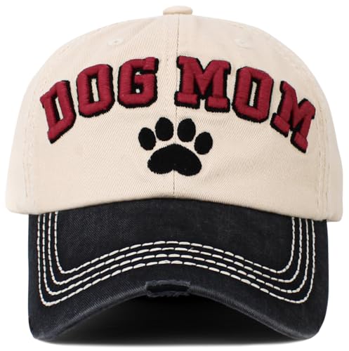 Image of KBETHOS Dog Cat Mom Dad Theme Womens Baseball Cap Distressed Vintage Unconstructed Embroidered Patch Hat