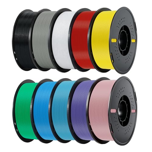 Image of Kingroon 1.75mm PLA Filament 10KG Bundle 10x1KG Spools, Dimensional Accuracy + /- 0.02mm, Tangle-Free 3D Multi-Color Pack, Black+White+Grey+Red+Yellow+Forest Green+Blue+Light Pink+Purple+Glacier Blue