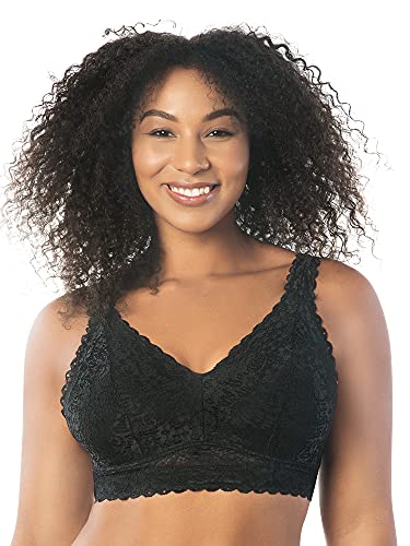 PARFAIT Adriana P5482 Women's Curvy and Full Bust Supportive Wire-Free Lace Bra-Black-38G