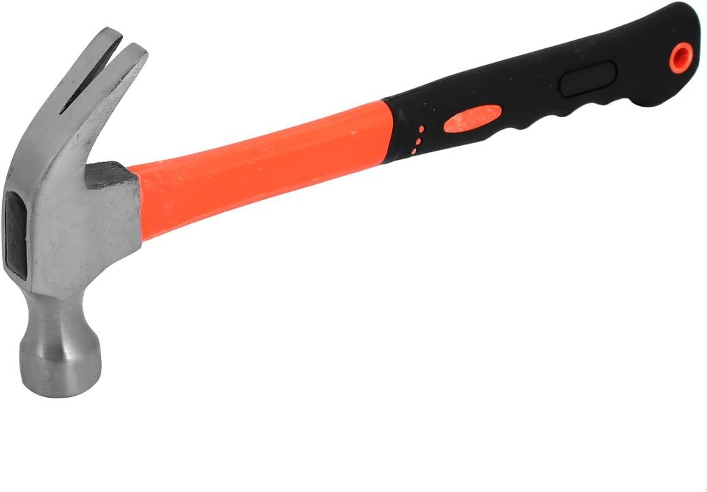 Sourcingmap 12oz Metal Curved Claw Hammer Silver Tone w Plastic Handle, Orange,silver,black