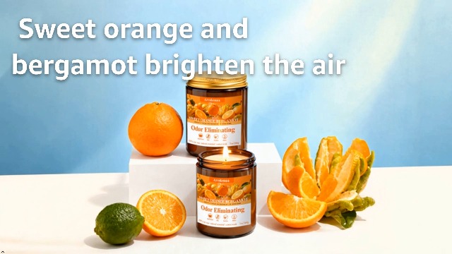 Image of Sweet Orange Bergamot Odor Eliminating Candle | Eliminates 95% of Pet, Smoke, Food, and Other Smells Quickly | 7oz Soy Candle for Home Scented | Air Freshening Scented Candle for Positive & Relax