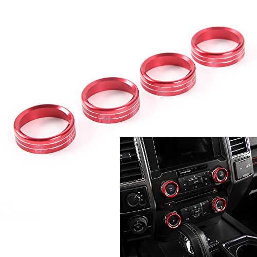 CheroCar Air Conditioner Audio Switch Decorative Ring Button Cover for Ford F150 2015 2016 2017 2018 2019 2020 XLT,Car Interior Accessories,4pcs-Red