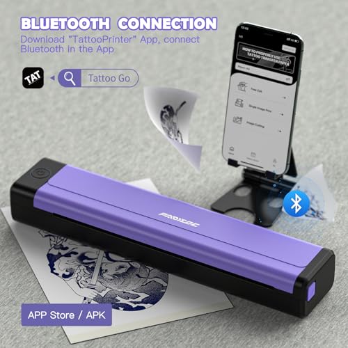 Padieoe Tattoo Stencil Printer with 10Pcs Transfer Paper - Bluetooth, Wireless, 2000mAh - Portable Thermal Printer Machine for Tattooist- 11.5x2.6x1.8in - Purple - Thumbnail 2