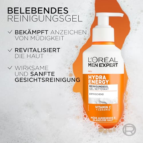 L'Oréal Men Expert belebende & sanfte Gesichtsreinigung für Männer, Waschgel für müde aussehende Männerhaut, Herren Cleanser für das Gesicht mit Vitamin C und Ceramiden, Hydra Energy 260 ml 3