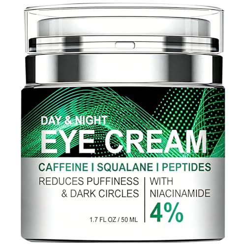 Caffeine Eye Cream, Anti-Wrinkle Eye Cream with Airless Pump, Reduces Fine Lines, Puffiness & Dark Circles with Caffeine, Squalane, Peptides and 4% Niacinamide, 1.7 Fl. Oz, Hydrating for Dry Skin