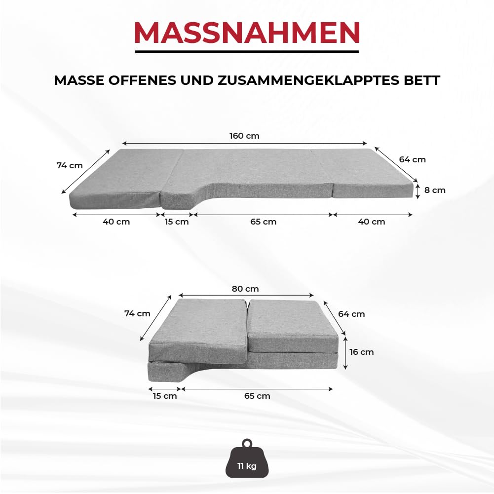 Klappmatratze für das vordere Bett im Camper für Mercedes Sprinter, Farbe: Grau (2018–2025)