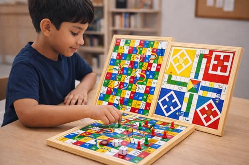 Image of 2-in-1 Ludo, Wooden Board Game| Ludo Game Set | Vibrant Multiplayer Game for Kids & Adults | Smooth & Durable Indoor Board Game Set Indoor Game