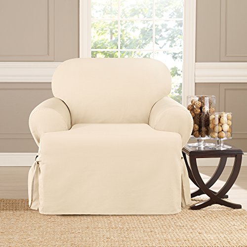 Surefit Heavyweight Cotton Duck Armchair T-Cushion Slipcover - One Piece Slipcover, Relaxed Woven Fit, 100% Cotton, Machine Washable, Natural Khaki #TOP1