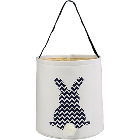 Vivid Easter Basket Canvas Easter Bunny Basket Rabbit Easter Egg Hunt Basket...
