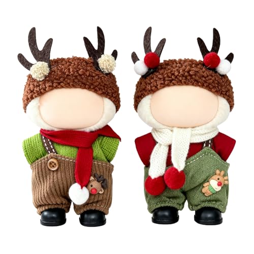 Christmas Doll Clothes 8-Piece Set with 2 Full Outfits: Santa and Deer Headband & Scarf Cute Outfits & Accessories for 15/17cm (6.7 inch) Dolls (No Doll Included)