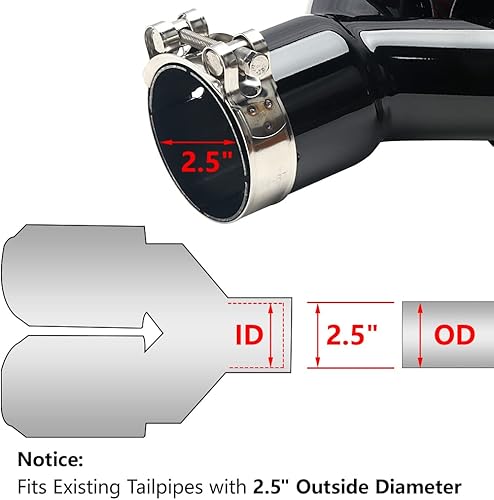 Miniatura 5 de A-KARCK Punta de escape de fibra de carbono de 2.5 pulgadas de entrada a salida doble de 3.5 pulgadas, resistencia a altas temperaturas Punta de