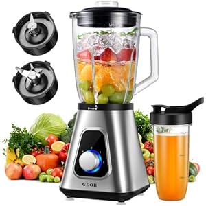 GDOR 1200W Standmixer 2-1Smoothie Maker mit 1,5L Glaskrug und 650ml Reisebecher 3Geschwindigkeiten Mixer Hochleistungsmixer Professionell Standmixer Glas für Smoothies Shakes Gefrorene Getränke Saucen
