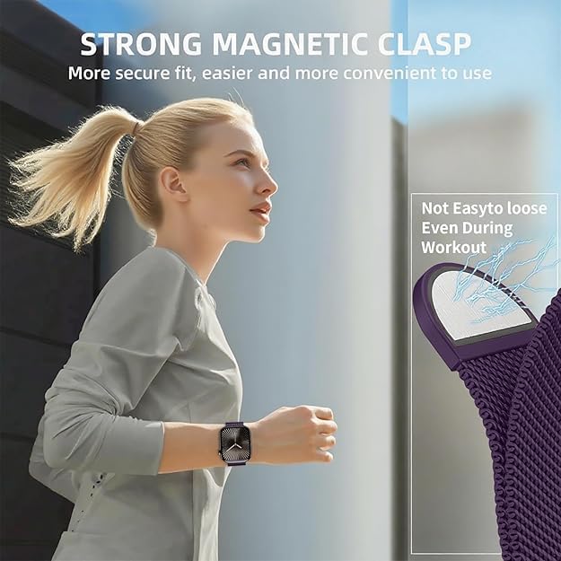 MUIPIK Metal Stainless Steel Magnetic Milanese Loop men & women, Compatible with iWatch Series 11 10 9 8 7 6 5 4 SE/Ultra 3 2 1 and Apple Watch Band 38mm/40mm/41mm/42mm(Series11/10) Purple