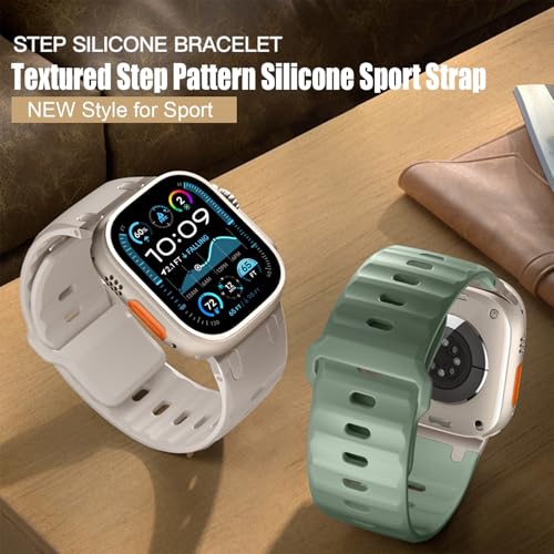 Image of Compatible with Apple Watch Strap Ultra2 /Ultra 49mm Series 10 /9 /8 /7 /6 /5 /4 /SE Soft Silicone Sport Strap Rugged iwatch Band 45mm 44mm 46mm with Stainless Steel Adapter for Men Women