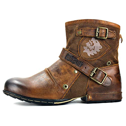 OSSTONE Moto Boots for Men Fashion Zipper-up Leather Chukka Boots Casual Shoes OS-5008-1-Camouflage Green2