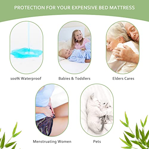 Twin XL Mattress Protector Waterproof, Viscose Cooling Jersey Extra Long Twin Size, Skin Friendly and Breathable Mattress Pad Cover with 14" Deep Pocket,2 Pack
