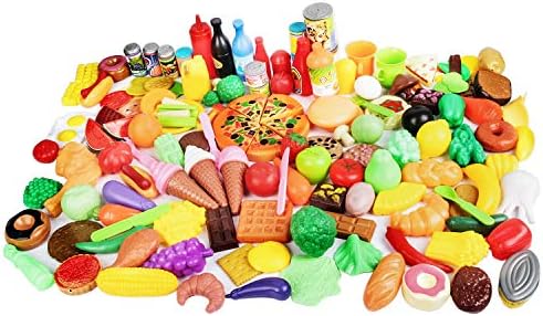 CatchStar Play Food Variety Pretend Food Durable Toy Food Set for Kids Toddler Play Kitchen Outdoor Picnic Foods Accessories Plastic Vegetable Toys Playset Portable Mesh Bag 155 Piece