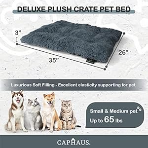   CAPHAUS-3543-Inch-Deluxe-Plush-Crate-Pet-Bed-Shaggy-Pillow-Dog-Bed-with-Anti-Slip-Bottom-Washable-Anti-Anxiety-Fluffy-and-Soft-Kennel-Pad-for-SmallMediumLarge-Dogs-in-Pink-Dark-Gray-Black