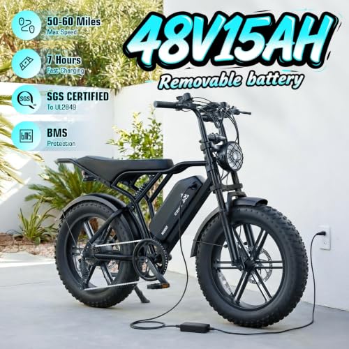 Image of TST Electric Bike for Adults 1500W Peak 20 inch Fat Tire All-Terrain E-Bike 60 /110 Miles Electric Dirt Bike - 48V 15 /25 AH Battery Tested to UL 2849 Powered Electric Bicycle