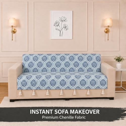 Image of STITCHNEST 'Eden Weaves Collection Series' 3 Seater Sofa Cover - Full Coverage| Elegant Woven Fabric, Decorative Tassels, Washable & Durable for Modern Living