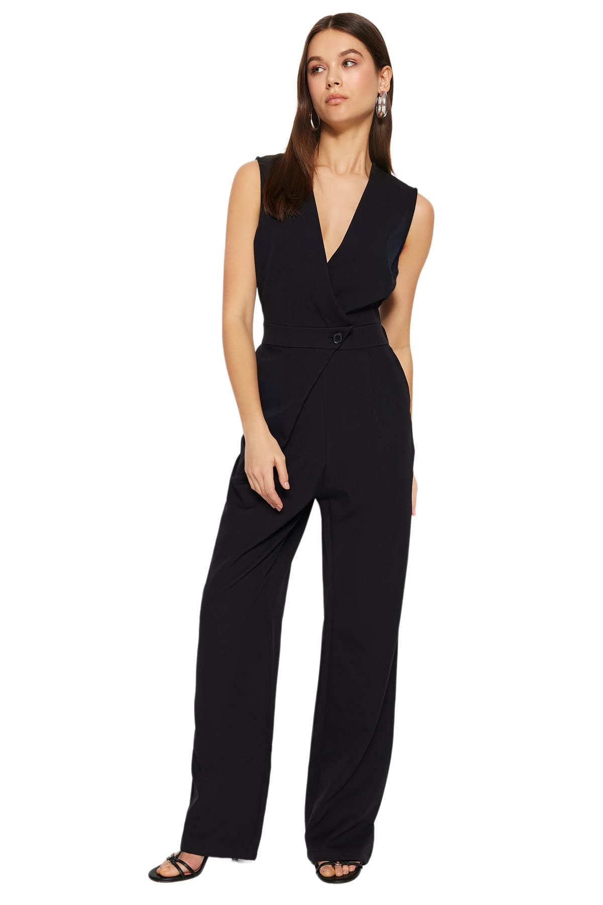 Trendyol Damen Schwarz Women Plain Woven Jumpsuit Overall, 38
