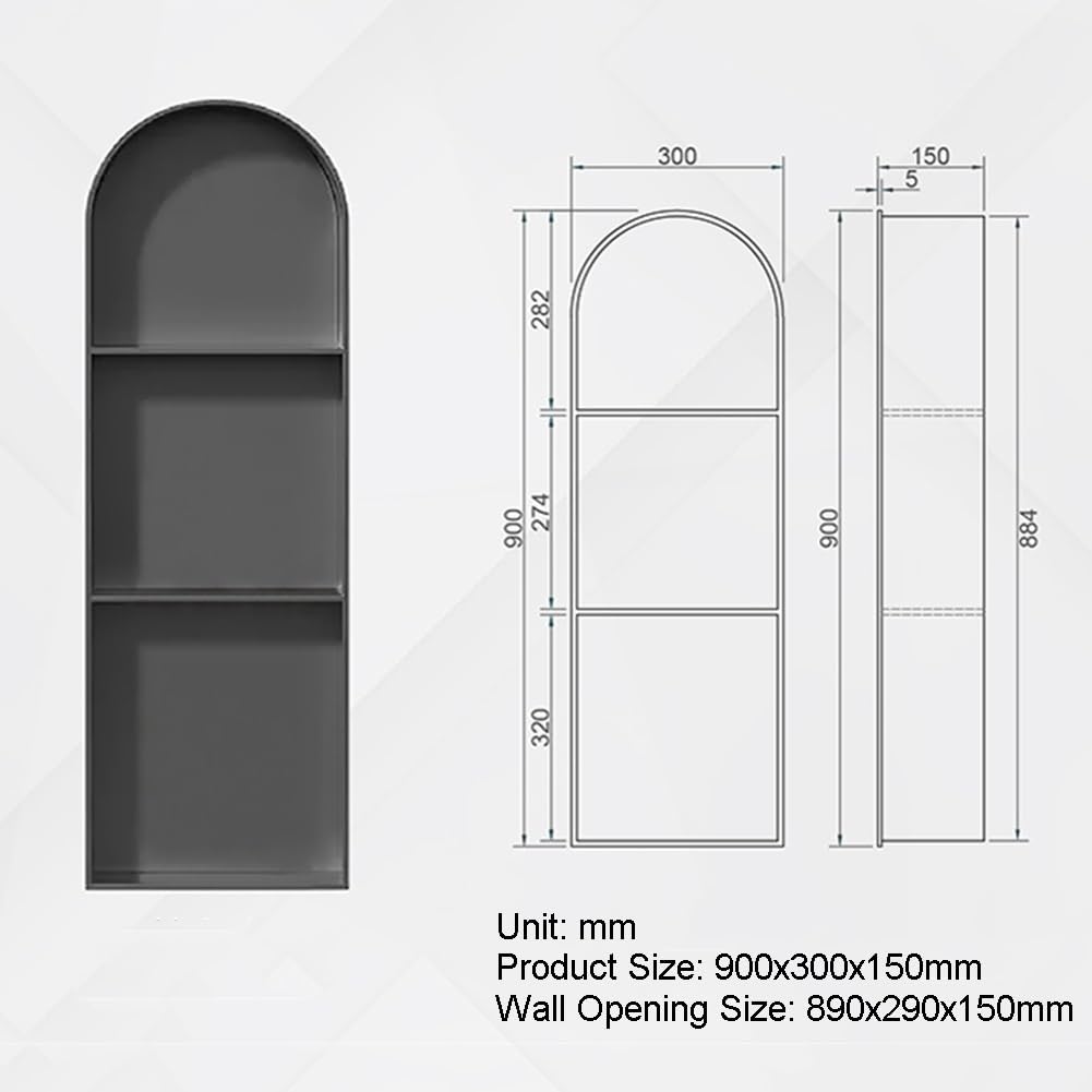 Stauraum im Badezimmer, Einbau-Duschnische aus Edelstahl mit 2 Fächern, Mehrfarbig, mehrere Größen(Grey,900x300x150mm)