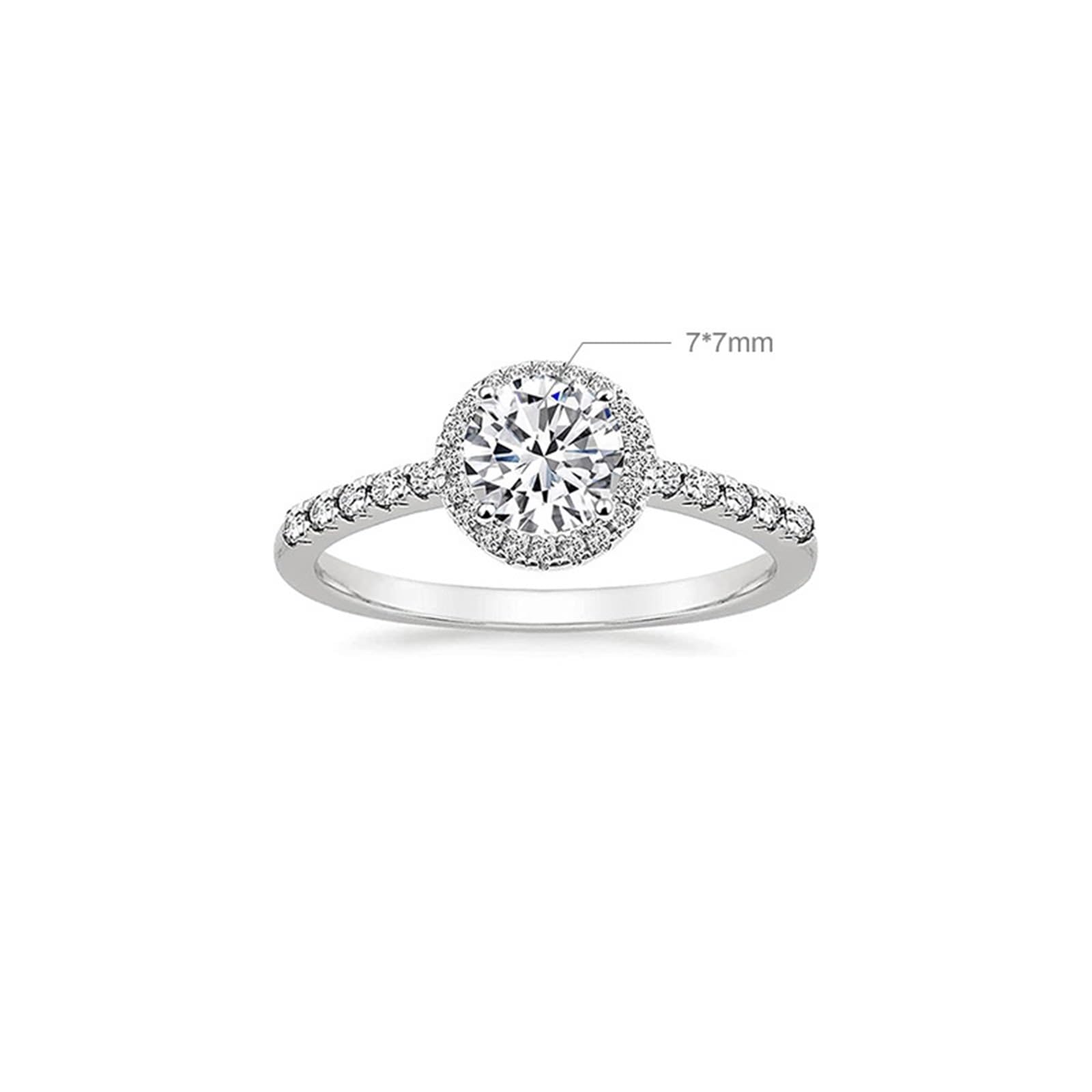 Anillo de compromiso de oro blanco de 9 K/14 K, para mujer, 7 x 7 mm, color blanco