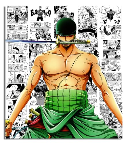 Image of Moment Prints Zoro Manga Collage Poster Set - Set of 20, 210 mm x 297 mm, W /Self-Adhesive, Premium-Quality Posters, 300 GSM Paper, Anime Posters, (Zoro Manga 2)