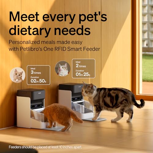 Image of PETLIBRO Automatic Cat Feeders for 2 Cats, RFID Collar Tag for Exclusive Meals, Cats Recognition to Stop Food Stealing, Diet Tracking for Multi-Pet Homes and Different Diets, Pet Feeder Pack of 2
