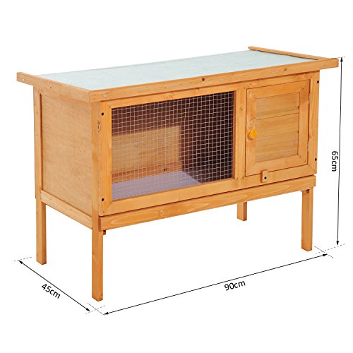 pawhut Wood Rabbit Hutch Bunny Cage Shelter Outdoor Garden Guinea Pig Sliding Tray Elevated House - 2