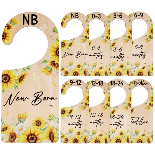 Image of CORNER LACE Baby Closet Dividers 8PCS, Wildflower/Floral Theme Wooden Double-Sided Clothes Size Hanger Organizer from Newborn to Toddler for Nursery Decor Baby Shower Birthday Gift