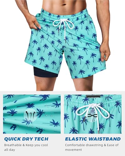 Image of SURF CUZ Mens Swim Trunks with Compression Liner Swim Shorts 7 inch Swimming Trunks Stretch 7 Inch Swim Suits Quick Dry