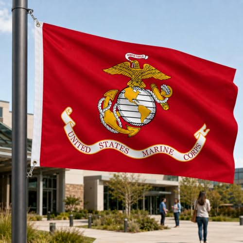 Image of Ahfulife 2pcs US Marine Corps USMC Military Flags 3x5 FT for Outside - Double Side with 2 Brass Grommets for Garden Street Decoration Indoor Outdoor