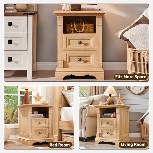 Image of Nightstand Set of 2, 18 inchSide Table with Charging Station, w /Roman Column