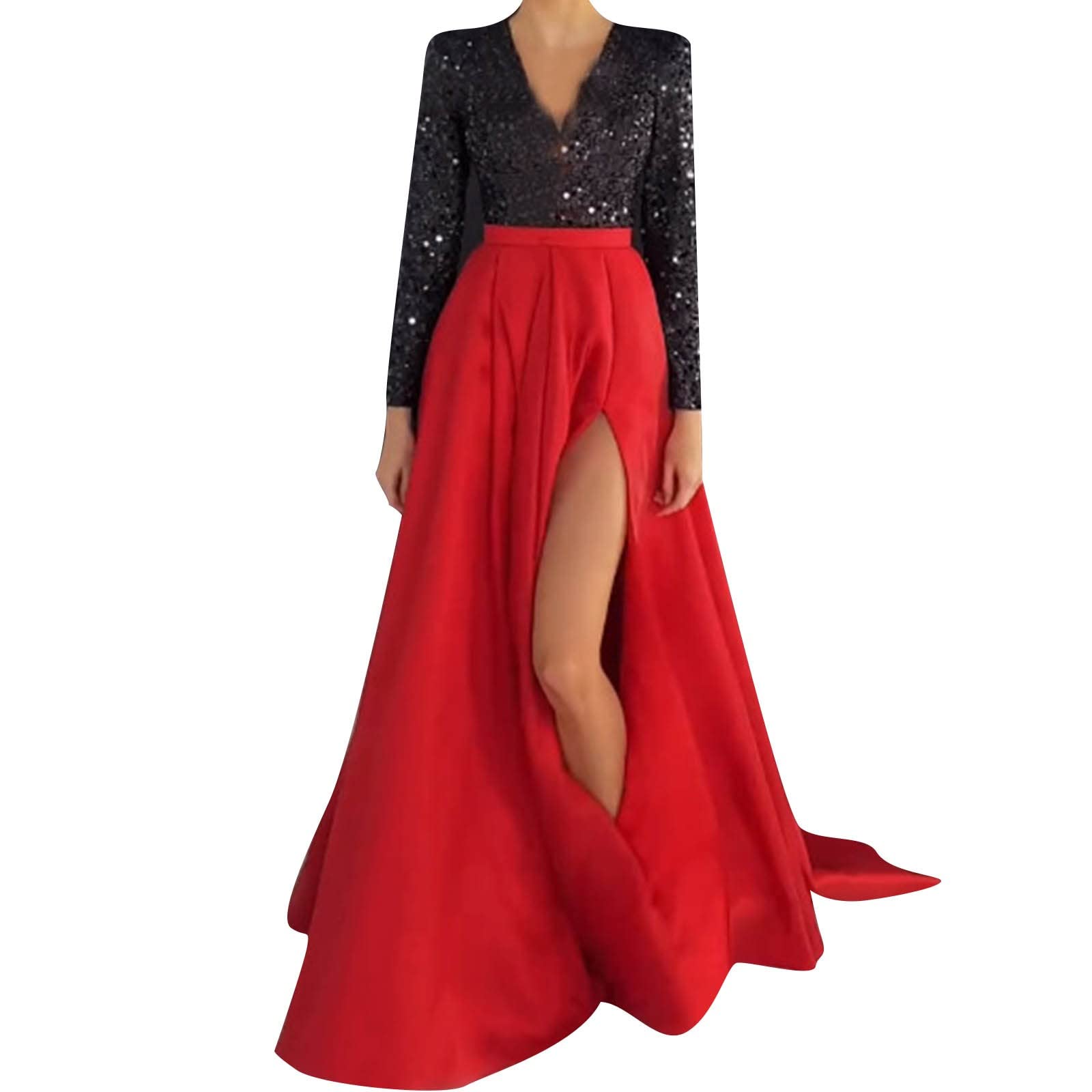 Autunno e Inverno Donna Paillettes Scollo a V Maniche Lunghe Spacco Abito Da Sposa Ignite Plus Size Abiti
