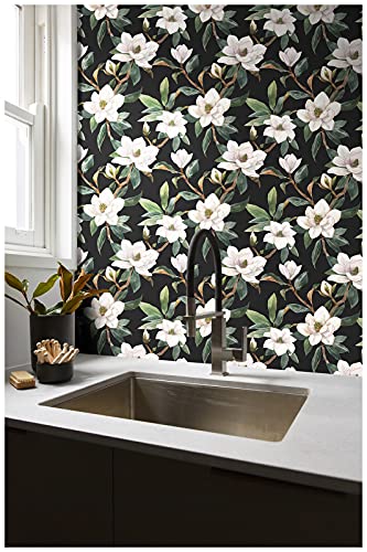 Haokhome 93086 Vintage Floral Peel And Stick Wallpaper Black/White/Green Removable For Bedroom Decorations 17.7In X 118In #TOP7