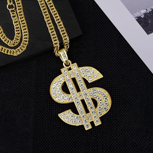 Gold Chain for Men - Halloween Fake Money Chains,Big Gold Dollar Sign Necklace,Rapper Hip Hop 70s 80s 90s Costume3