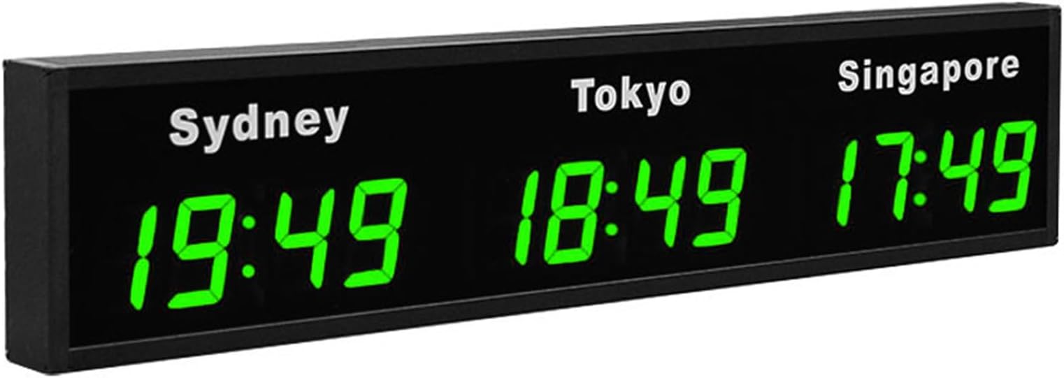 World Time Zones Clock, LED Digital Multiple Time Zones Clock, 3/4/5 Cities World Time Wall Clock, for Hotels/Enterprises/airports,3City-Green