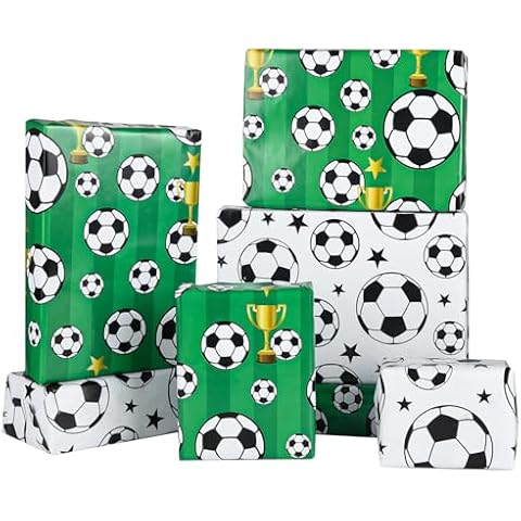 PLULON 8 Sheets Football Gift Wrapping Paper Cover