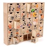 CCINEE Halloween Wooden Countdown Calendar with 31 Drawers, Hand Painted Refillable 2026 Halloween Decoration for Indoor Outdoor Holiday Decorations, Natural Wood
