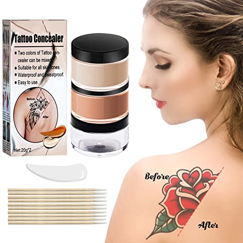 Tattoo Cover Up, Invisible Skin Concealer Set with Full Coverage Colors, Waterproof Makeup Cream for Tattoo, Scars, Vitiligo and Dark Spots, Use on Body