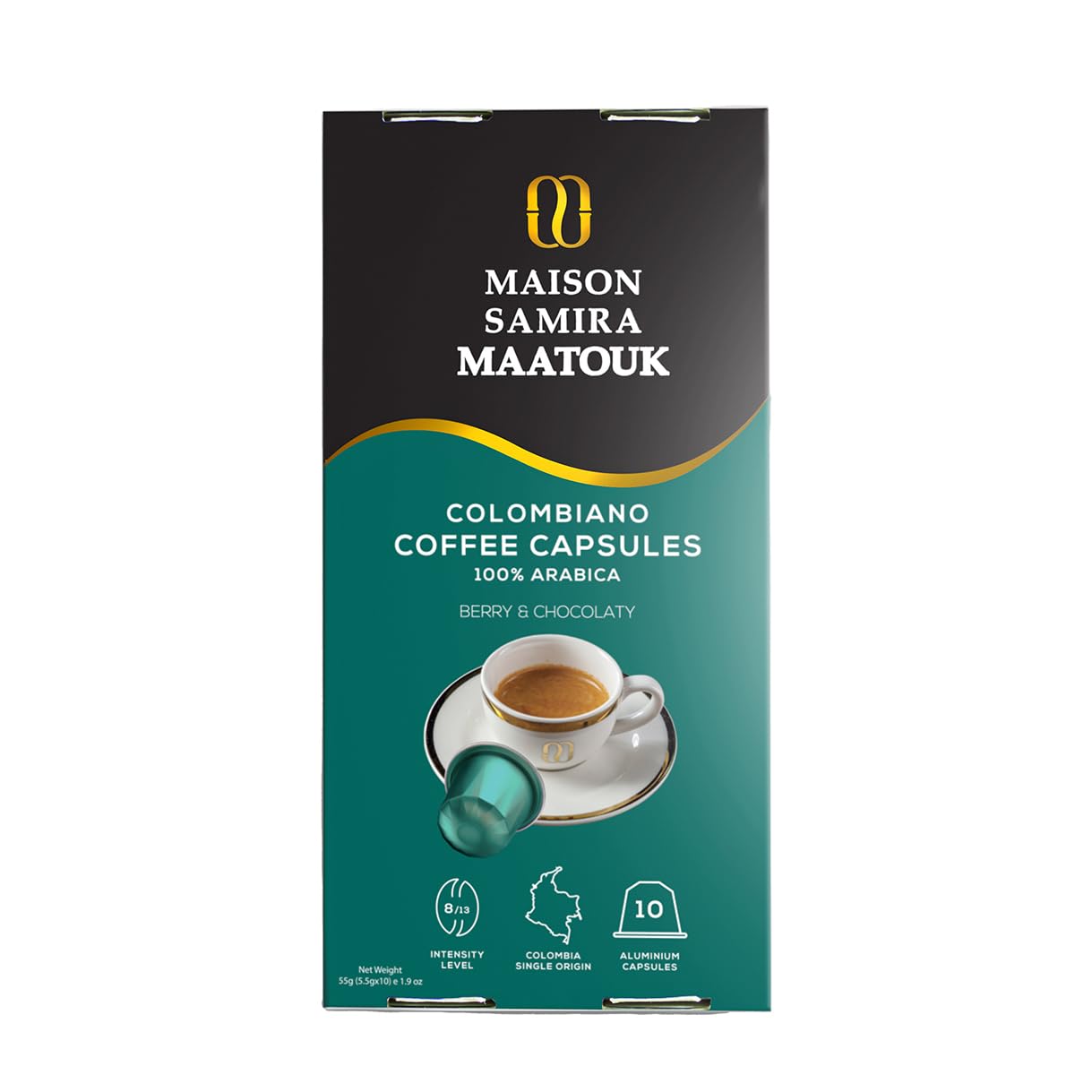 Maatouk, Maison Samira Colombiano Coffee Capsules, 100% Arabica, Berry & Chocolaty - 10 Capsules, 55gmMaatouk, Maison Samira Colombiano Coffee Capsu…