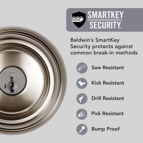 Baldwin Alcott, Entry Door Knob Handle With Keyed Lock Featuring Smartkey Re-Key Technology And Microban Protection, In Satin Nickel #TOP1
