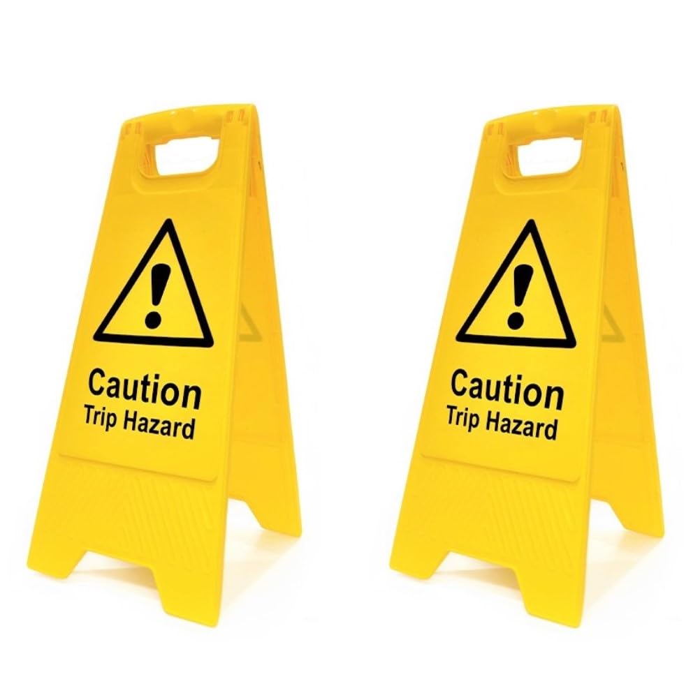 Caution Trip Hazard Floor Sign - Pack of 2 | Double-Sided Safety Warning Sign | Foldable A-Frame, High Visibility | Workplace, Construction & Public Safety