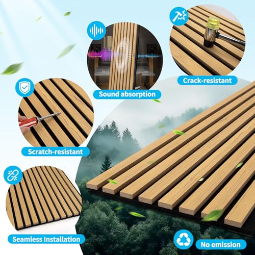 Image of Art3d 94.5 x 12.8 Inch Soundproof Wood Textured Wall Panels, 4-Pack, Teak