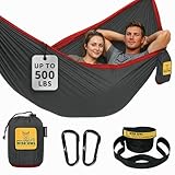 Wise Owl Outfitters Hammock for Camping Double Hammocks Gear for The Outdoors Backpacking Survival or Travel - Portable Lightweight Parachute Nylon DO Charcoal & Red